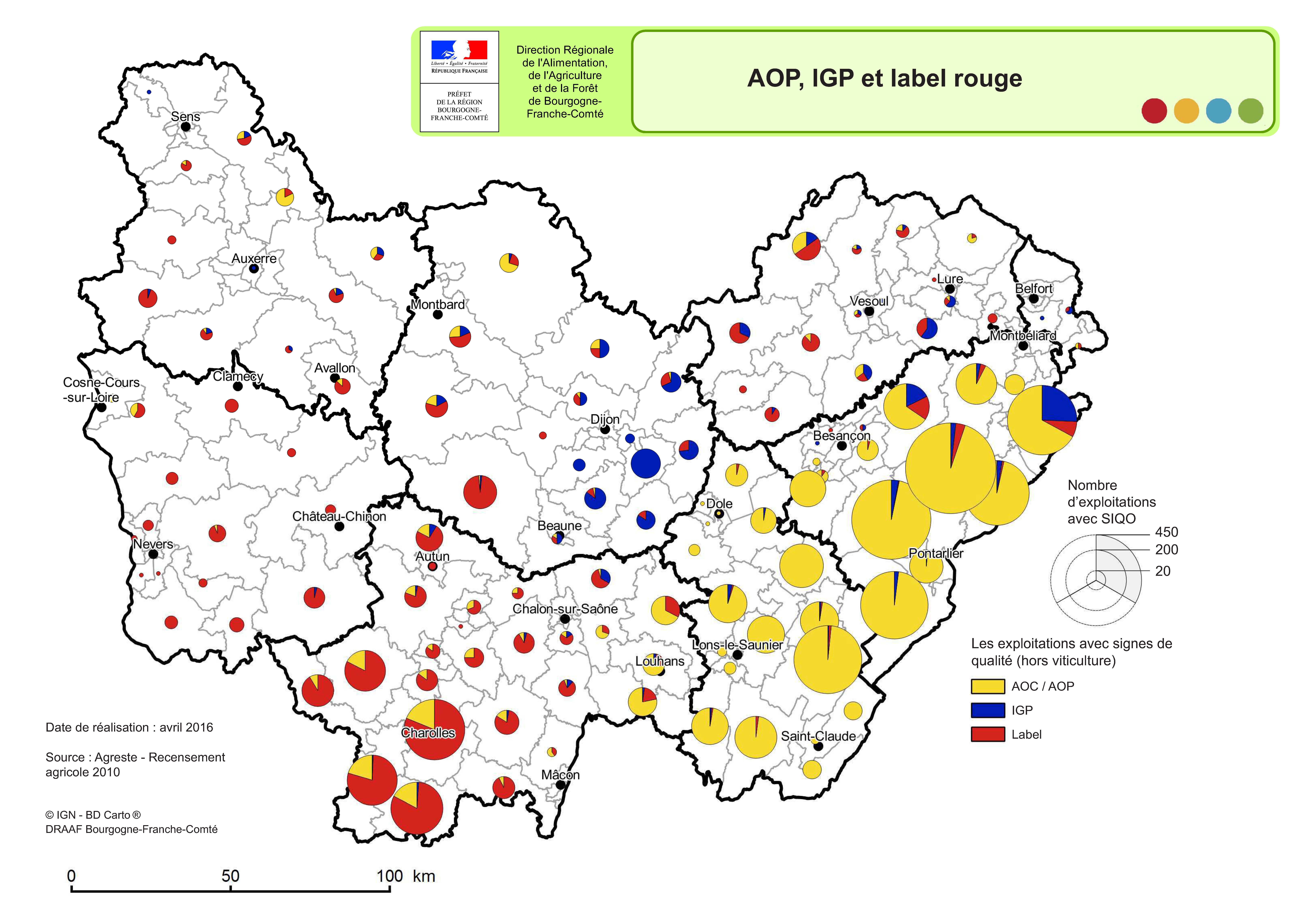 <b>fig.3</b>Carte des exploitations agricoles dont l’activité est destinée à des productions sous signe de qualité