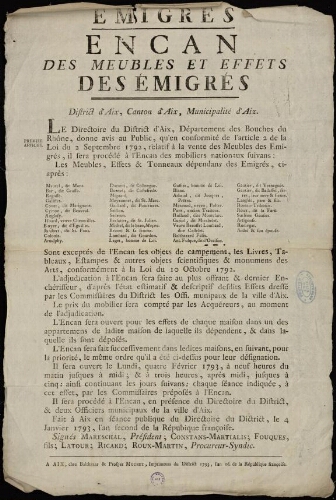 fig.1 Encan des meubles et effets des émigrés